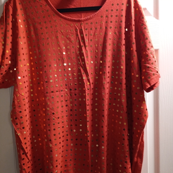 DG2 by Diane Gilman Orange Sequin Short Sleeve Tee - Picture 2 of 3
